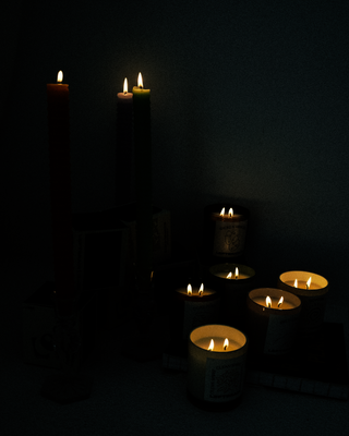 LeftBrain Candles dimly lit