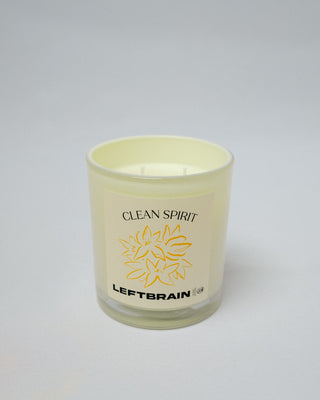 Hand-poured Clean Spirit Candle on a white background, highlighting its minimalist design and calming home fragrance.